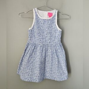 Lilly Pulitzer Mini Tori Dress Floral Blue Eyelet Girls Size 7